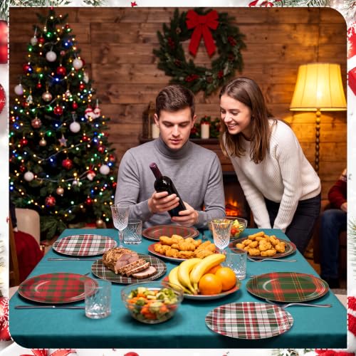 Christmas Plaid Paper Plates Set 120 Pcs - Red, Green, White, 7 Inch