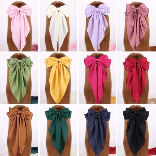 MRJ Silky Satin Hair Bows with Metal Clips 2 Pcs Large Hair Ribbons