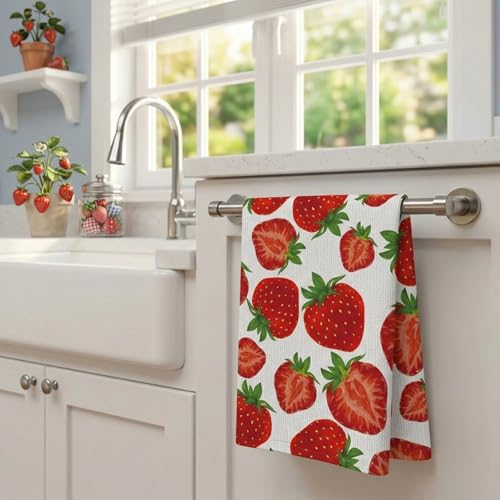 Strawberry Microfiber Kitchen Towels - Set of 2, 16"x24"