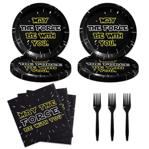 Meidisi 48Pcs Galaxy Star Birthday Party Supplies P4 – Plates, Napkins & Cutlery Set