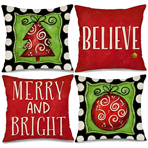 Christmas Pillow Covers Set of 4 - 18x18 Farmhouse Decor