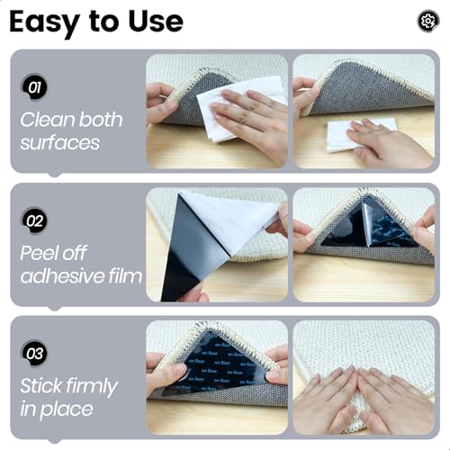 MOJOTORY Non-Slip Rug Grippers, Washable Adhesive Rug Tape, 12-Piece Set