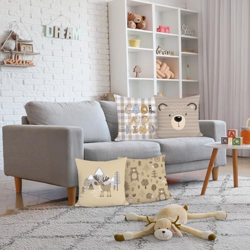Bonhause Cartoon Animal Throw Pillow Covers 18x18 Inch, Set of 4, Soft Velvet