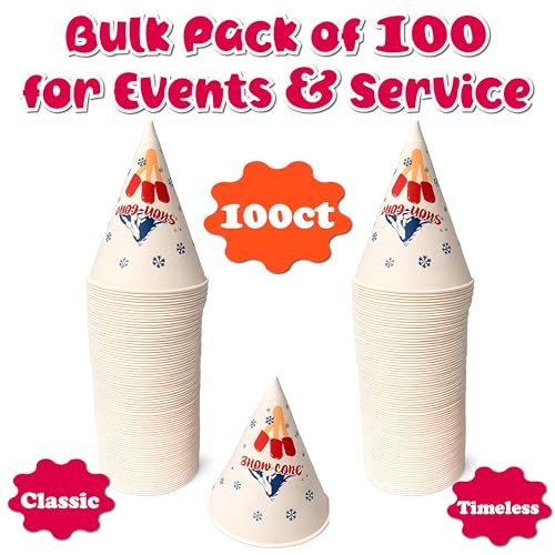 6 oz Leakproof Paper Snow Cone Cups - 100 Count for Shaved Ice