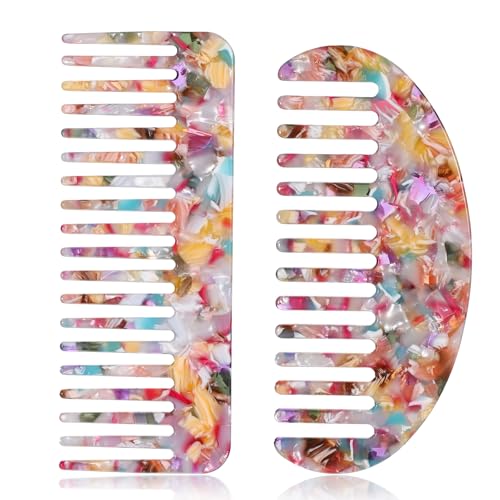 Larrel 2PCS Tortoiseshell Wide Tooth Acetate Hair Combs for Detangling