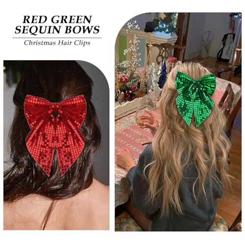 ANBALA Red and Green Sequin Hair Bows with Alligator Clips