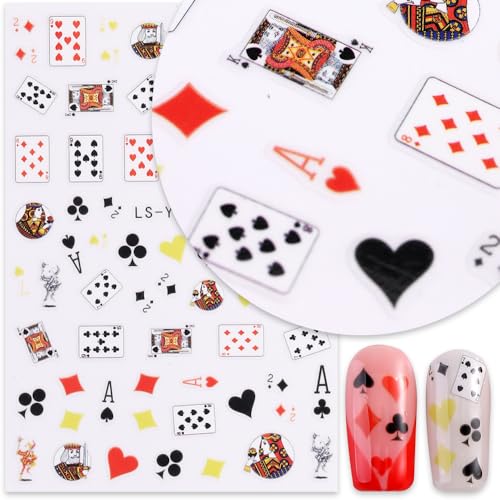 3D Poker Nail Stickers Self-Adhesive Hearts & Diamonds Nail Art Set
