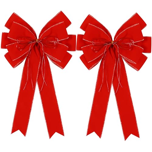 Red Christmas Bow Outdoor Decorations 12x20 Velvet Wreath Bow with Glitter & Gold Edge - Variation: Red
