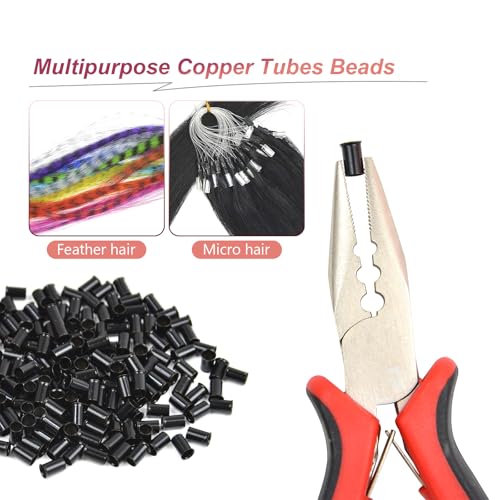 Micro Rings Hair Extension Beads 3.4mm Non-Silicone Copper Tubes 200 Pcs Black