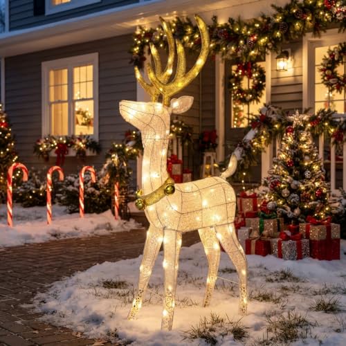 48-Inch Lighted Outdoor Christmas Reindeer Decoration with LED Lights