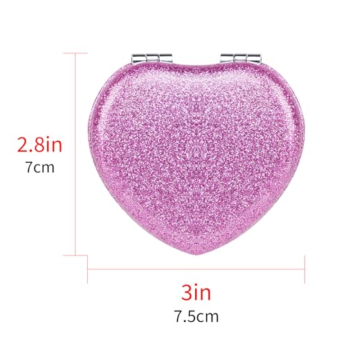 Biiange Heart-Shaped Compact Folding Travel Mirror, Bling Purple