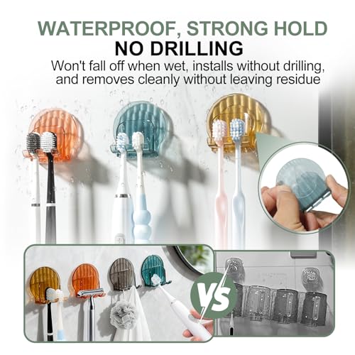PNORTSD 4-Pack Wall Mounted Toothbrush Holders - Bathroom Organizer for Family