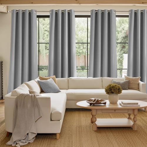 NICETOWN Light Grey Faux Linen Blackout Curtains - 63 Inch, 2 Panels