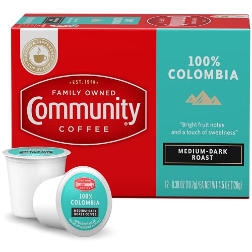 Community Coffee 100% Colombia Coffee Pods, Medium-Dark Roast, 12 Count