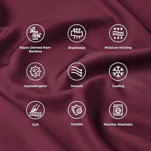Bedsure Standard Size Pillow Cases Set of 2, 100% Rayon Bamboo - Burgundy