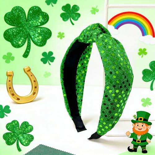 St. Patrick's Day Green Top Knot Headband Sequin Hair Accessory for Women
