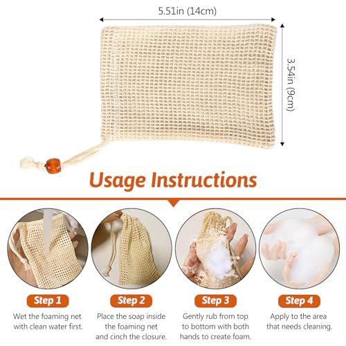 Natural Sisal Soap Saver Bag 4-Pack - Exfoliating Mesh Pouch