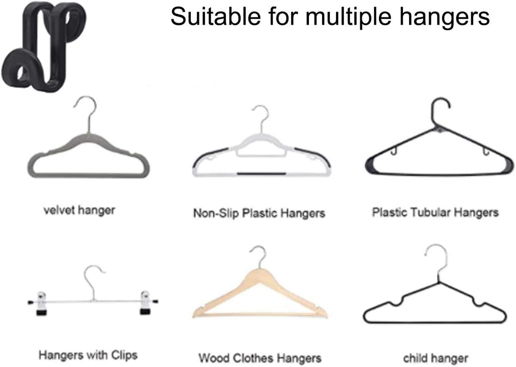 Skiennix Clothes Hanger Connector Hooks - 60 Pcs for Velvet & Wooden Hangers | Heavy-Duty, Space-Saving (Black)