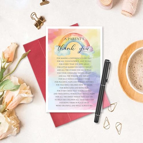 Parent's Thank You Card for Teacher Appreciation Gift - High Quality