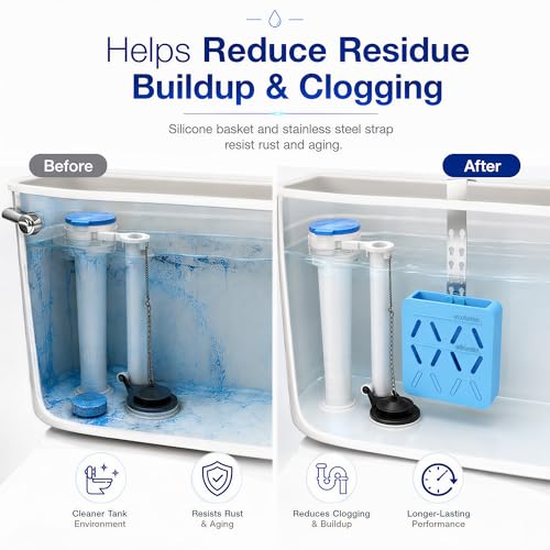 BrainKer Adjustable Toilet Tank Tablet Holder - Silicone Caddy - Blue