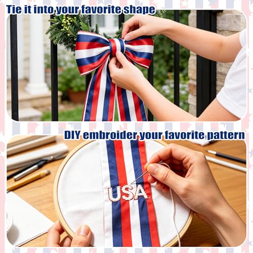 Patriotic Wreath Sash Set - 4th of July Red White Blue Ribbons