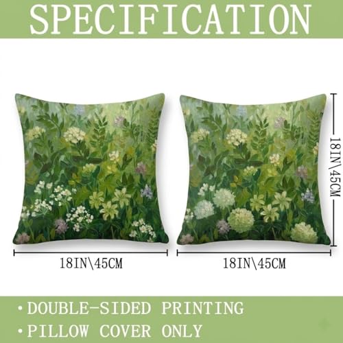 Green 18x18 Pillow Covers Set of 2 Farmhouse Floral Decorative Throw Pillows