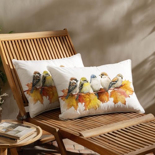 HOMETITUTE Decorative Satin Pillow Covers Set of 2 - 12x20 Inch Watercolor Bird Art
