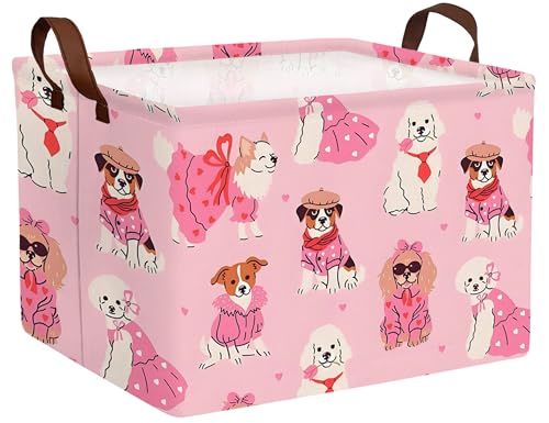 Pink Dog Toy Basket Collapsible Storage Bin for Pet Supplies - Large