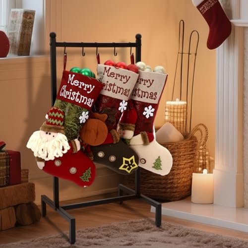 1 Tier Christmas Stocking Holder Stand with 5 Hooks Metal Rack for Fireplace Decor