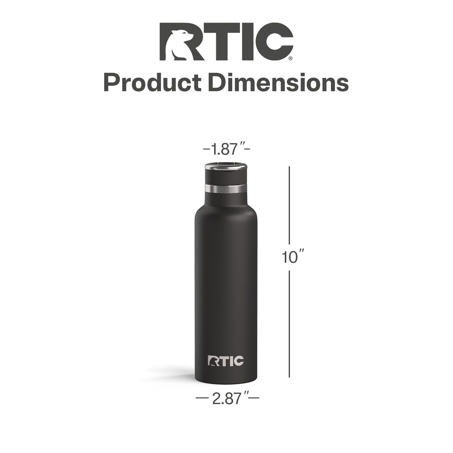 RTIC 20oz Journey Water Bottle Ceramic Lined Metal Stainless Steel Vacuum Insulated, BPA Free, Reusable, for Water, Hot and Cold Drinks, Travel, Sports, Camping, Black