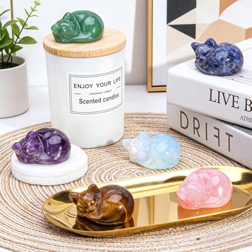 EZEELAI 2" Sleeping Cat Crystal Figurine - Pink Rose Quartz