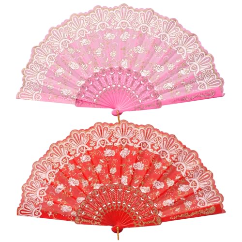 Choyaxo Handheld Lace Folding Fan - 2 Pieces, 15.75" Open
