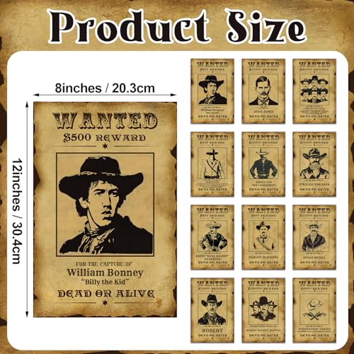 Western Wanted Poster Cutouts - 12 Pcs Halloween Decor 8x12 in