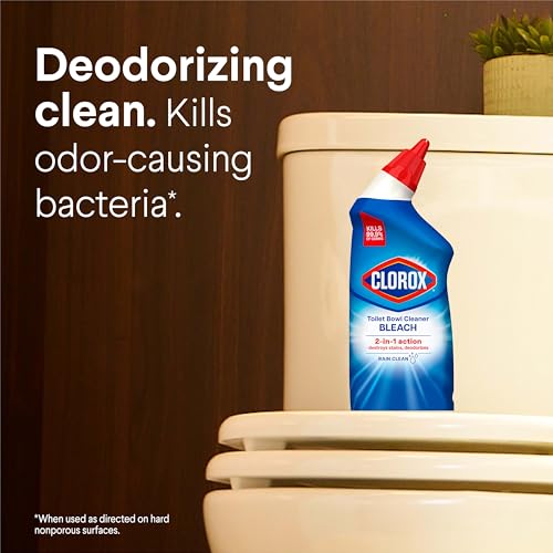 Clorox Toilet Bowl Cleaner with Bleach, Rain Clean, 24 fl oz - 2 Pack
