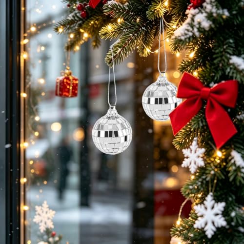 12Pcs Small Disco Mirror Balls with Hanging String for Christmas & Party Decor