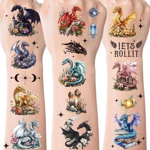 INCOK Magic Dragon Temporary Tattoos - 8 Sheets & 200+ Party Favors