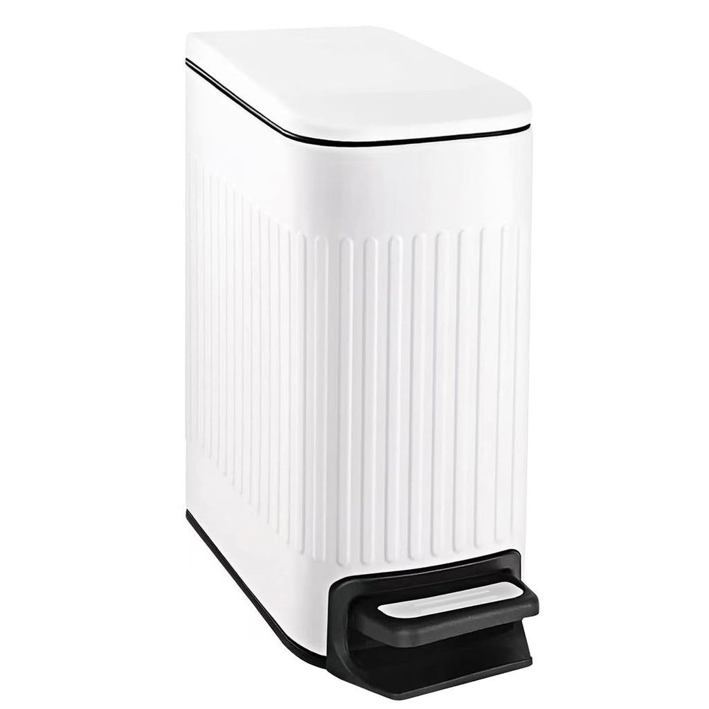TIPGO Slim Bathroom Trash Can - Soft Close Lid & Step Pedal, 6L Stainless Steel Bin | White