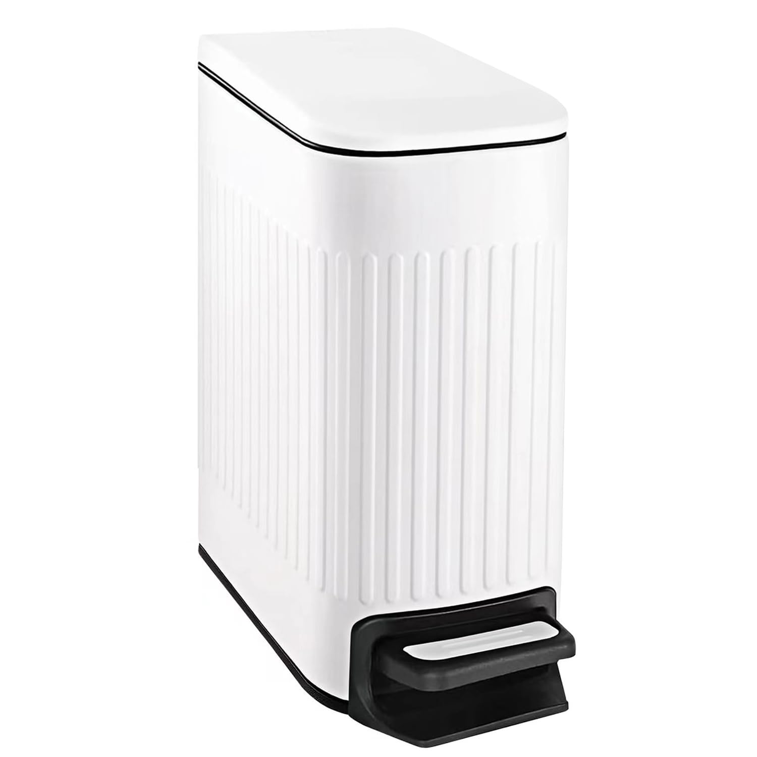 TIPGO Slim Bathroom Trash Can - Soft Close Lid & Step Pedal, 6L Stainless Steel Bin | White