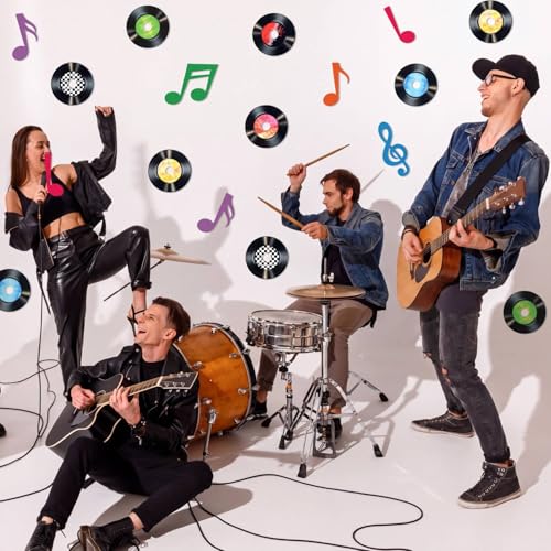 39 Pcs Music Party Decorations - Retro Musical Notes & Vinyl Record Cutouts