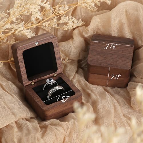 Wooden Engagement Ring Box with 2 Slots Black Inner Without Window - SLOZO