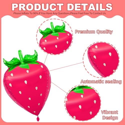 28-Inch Strawberry Balloons - 4 Pack 4D Mylar Foil Decorations