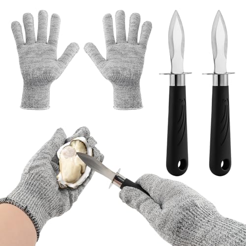 Oyster Shucking Knife Set with Cut-Resistant Gloves - Stainless Steel
