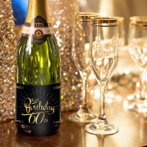 Lineo 60th Birthday Wine Bottle Labels - 2 Pack Self-Adhesive Happy Birthday Stickers