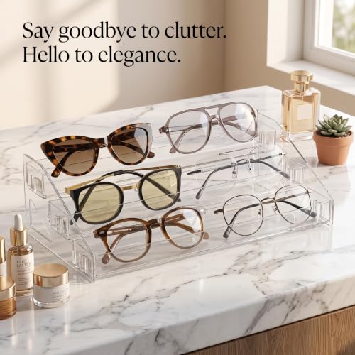 3-Layer Clear Acrylic Sunglasses Organizer & Cosmetic Display Stand