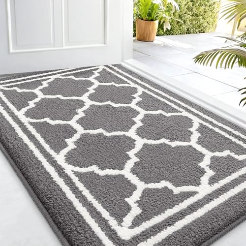 Buganda Indoor Doormat, Anti-Slip Low Profile Entryway Rug - 32x20, Grey