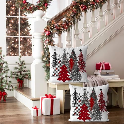 Artmag Christmas Pillow Covers 16x16 Inch - Set of 2 White Tree Decor