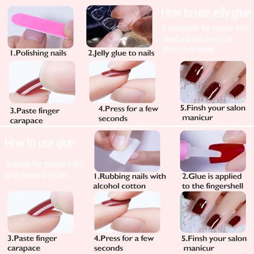 WAFOLOZE Medium Square Press on Nails Pink Ombre Fake Nails Kit