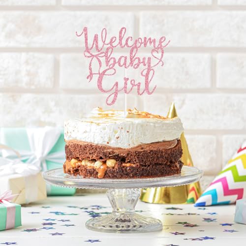 Welcome Baby Girl Cake Topper with Bow Tie Design - Pink Party Decor