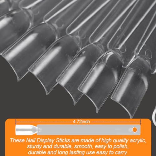 JASSINS 50Pcs Clear Nail Swatch Sticks and Polish Display Tips with Ring