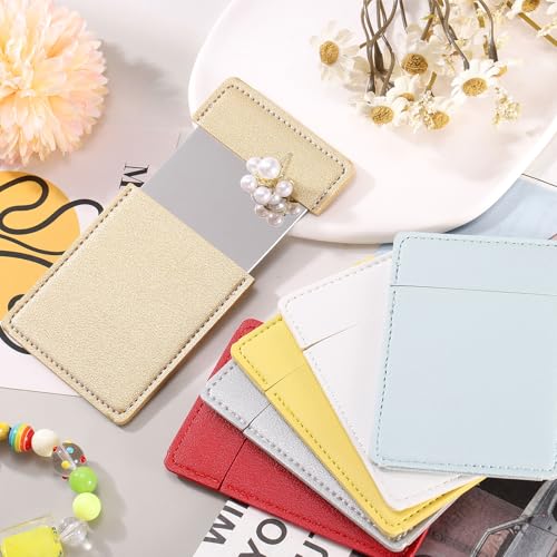 uxcell Small Pocket Mirror for Purse, Stainless Steel Travel Makeup Mirror with PU Leather Case, Yellow